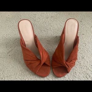 Copper suede block heels